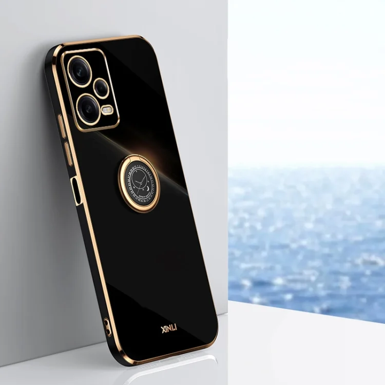 XINLI Straight Edge 6D Electroplate TPU Phone Case with Ring Holder, For Xiaomi Redmi Note 12 5G Global