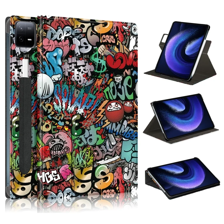 360 Rotation Stand Painted Smart Leather Tablet Case, For Xiaomi Pad 6 / 6 Pro