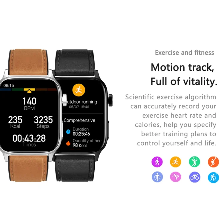 EDA0046254_B6.webp GT22 1.85 inch TFT Screen Leather Band Health Smart Watch, Support Bluetooth Call / Plateau Blood Oxygen / Body Temperature / Arrhythmia / TI Heart Rate Monitoring - Image 7