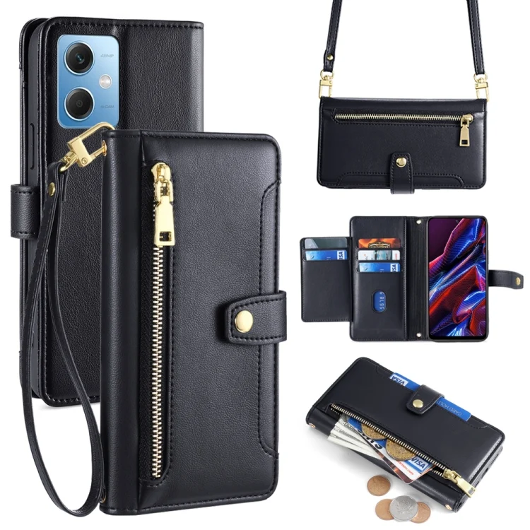 Sheep Texture Cross-body Zipper Wallet Leather Phone Case, For Xiaomi Redmi Note 12, For Xiaomi Redmi Note 12 Turbo, For Xiaomi Redmi Note 12 Pro+