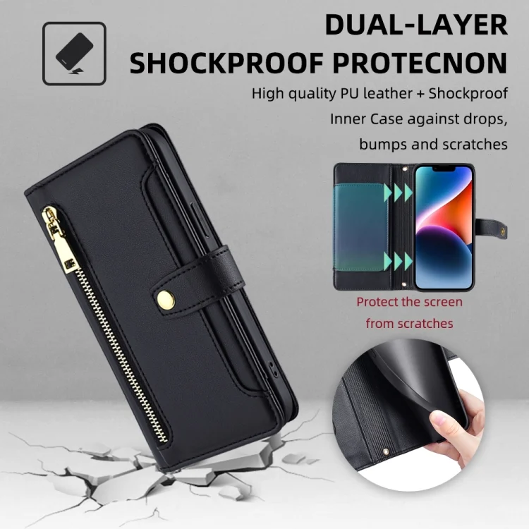 EDA004653808A_3.webp Sheep Texture Cross-body Zipper Wallet Leather Phone Case, For Xiaomi Redmi Note 12 Pro Speed, For Xiaomi 13 Pro, For Xiaomi 13 - Image 4