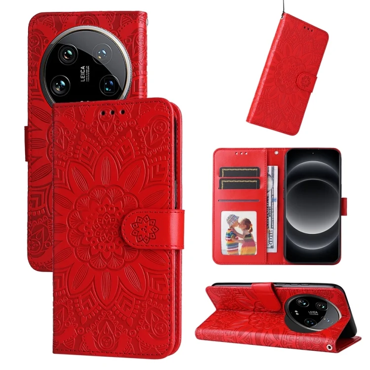 Embossed Sunflower Leather Phone Case, For Xiaomi 14 Ultra, For Xiaomi 14 Pro, For Xiaomi 14, For Xiaomi Redmi Note13 5G Global
