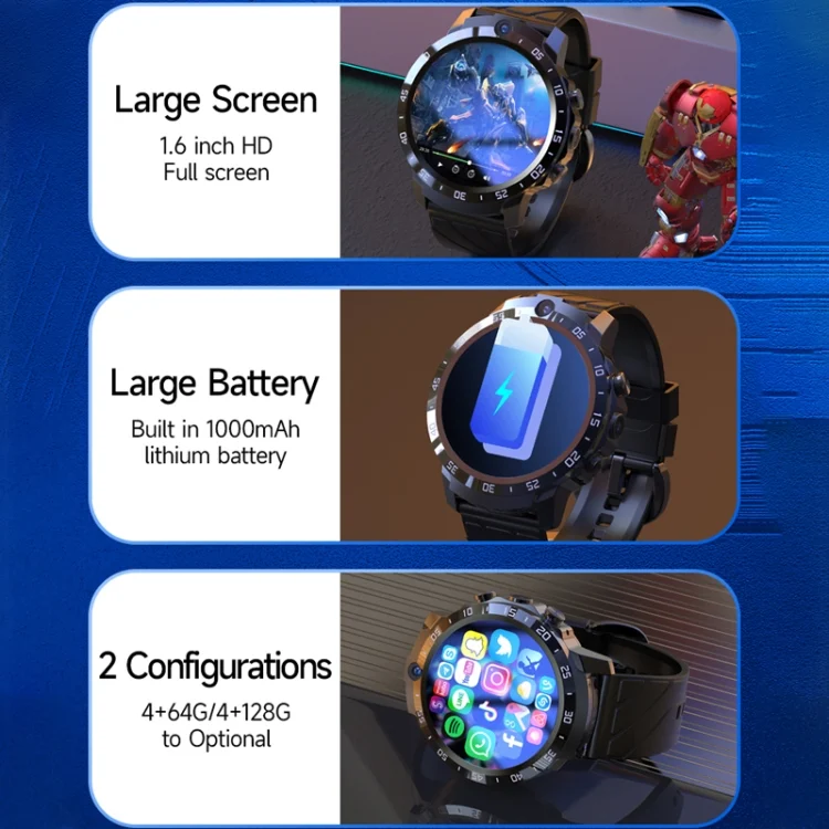 EDA0049202_B4.webp MT27 4G+64G 1.6 inch IP67 Waterproof 4G Android 8.1 Smart Watch Support Heart Rate / GPS - Image 5