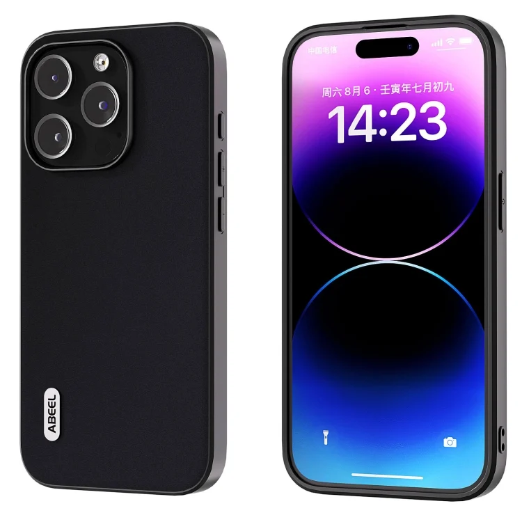 ABEEL Genuine Leather Silky Soft Black Edge Phone Case, For iPhone 15 Pro Max, For iPhone 15 Pro, For iPhone 15 Plus, For iPhone 15, For iPhone 14 Plus