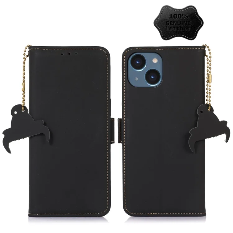 Genuine Leather Magnetic RFID Leather Phone Case, For iPhone 15