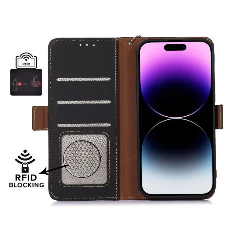 EDA004946104A_3.webp Genuine Leather Magnetic RFID Leather Phone Case, For iPhone 15 - Image 4