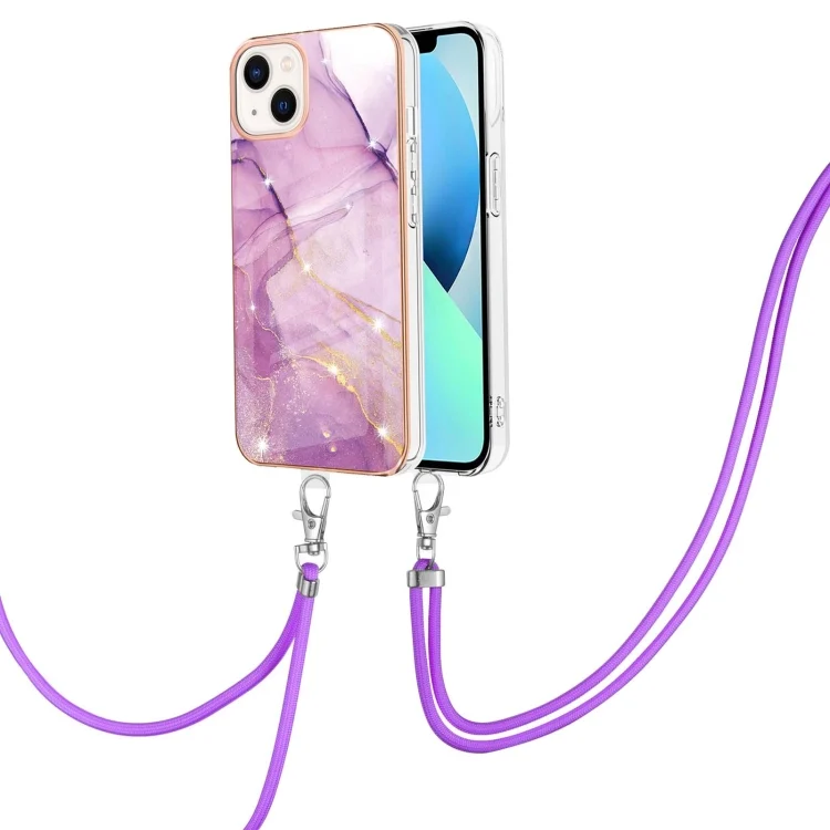 Electroplating Marble Pattern IMD TPU Shockproof Case with Neck Lanyard, For iPhone 15