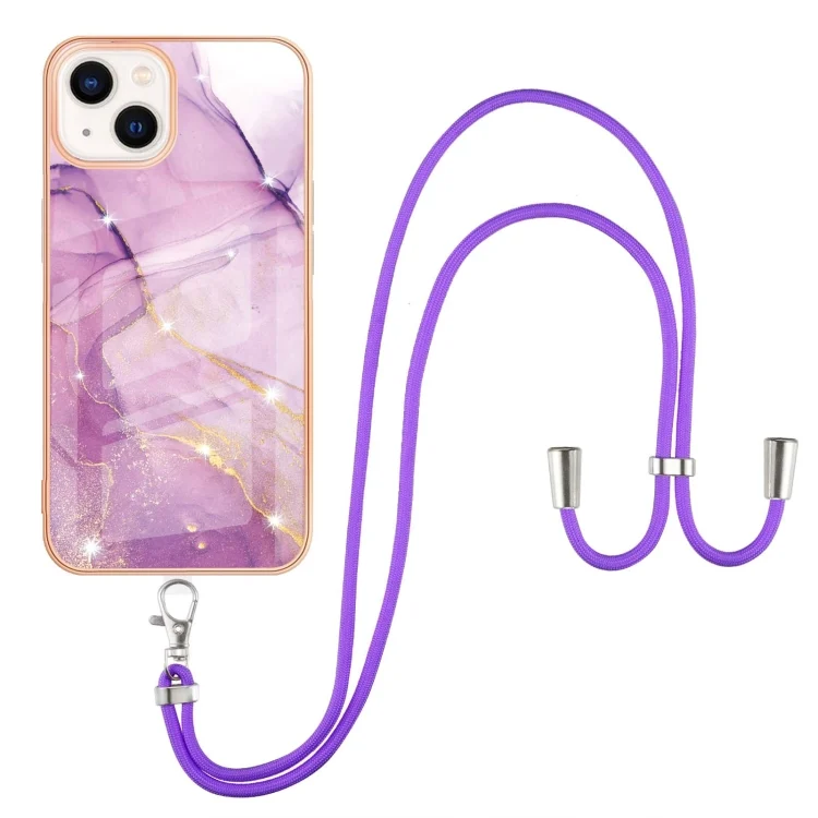 EDA005078101A_1.webp Electroplating Marble Pattern IMD TPU Shockproof Case with Neck Lanyard, For iPhone 15 - Image 2