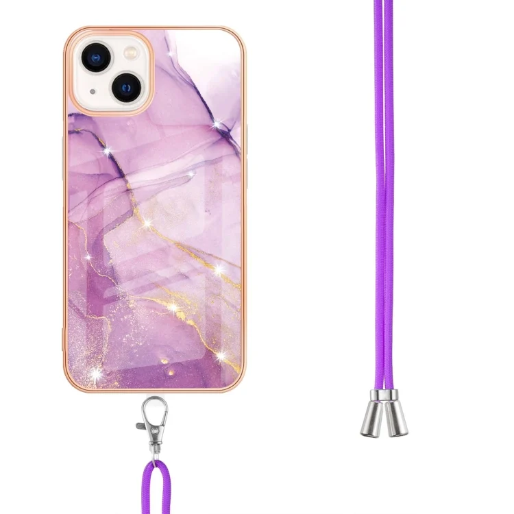 EDA005078101A_2.webp Electroplating Marble Pattern IMD TPU Shockproof Case with Neck Lanyard, For iPhone 15 - Image 3