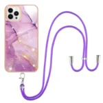 Electroplating Marble Pattern IMD TPU Shockproof Case with Neck Lanyard, For iPhone 15 Pro Max, For iPhone 15 Pro, For iPhone 15 Plus - Image 2