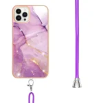 Electroplating Marble Pattern IMD TPU Shockproof Case with Neck Lanyard, For iPhone 15 Pro Max, For iPhone 15 Pro, For iPhone 15 Plus - Image 3