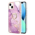 Electroplating Marble Pattern IMD TPU Shockproof Case with Ring Holder, For iPhone 15 - Image 2