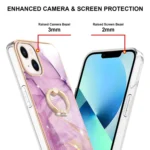 Electroplating Marble Pattern IMD TPU Shockproof Case with Ring Holder, For iPhone 15 - Image 3