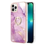 Electroplating Marble Pattern IMD TPU Shockproof Case with Ring Holder, For iPhone 15 Pro Max, For iPhone 15 Pro, For iPhone 15 Plus - Image 2