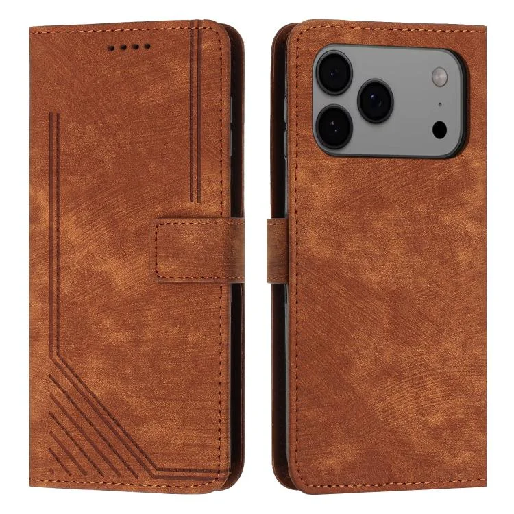 Skin Feel Stripe Pattern Leather Phone Case with Lanyard, For iPhone 17 Pro Max, For iPhone 17 Pro, For iPhone 17