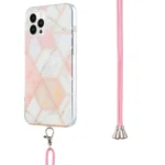 Electroplating Splicing Marble Pattern IMD TPU Shockproof Case with Neck Lanyard, For iPhone 15 Pro Max, For iPhone 15 Pro, For iPhone 15 Plus - Image 2