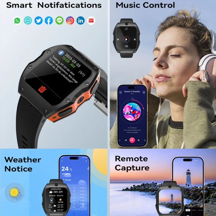 EDA0051509_B12.webp Model X 1.99 inch IP68 Waterproof Android 9.0 4G Dual Cameras Matte Smart Watch - Image 13