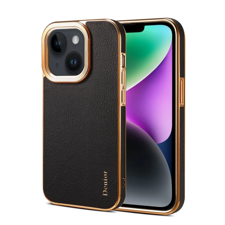 Denior Cowhide Leather Plating Phone Case, For iPhone 15 Plus, For iPhone 15, For iPhone 14 Pro Max, For iPhone 13 Pro Max, For iPhone 13 Pro