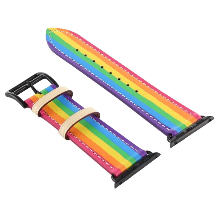 EDA00520501A_1.webp Rainbow Leather Watchband, For Apple Watch Series 7 41mm / 6 & SE & 5 & 4 40mm / 3 & 2 & 1 38mm, For Apple Watch Series 7 45mm / 6 & SE & 5 & 4 44mm / 3 & 2 & 1 42mm - Image 3