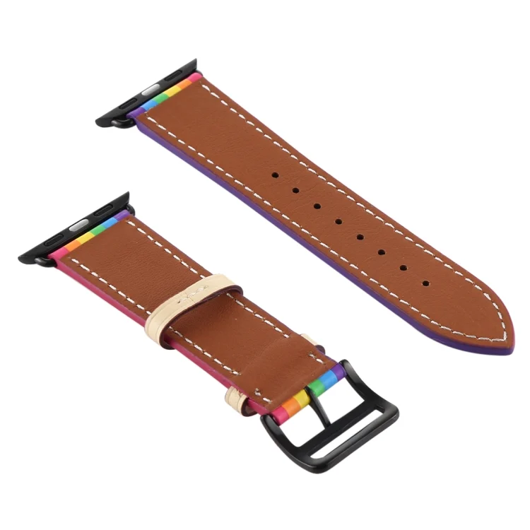 EDA00520501A_2.webp Rainbow Leather Watchband, For Apple Watch Series 7 41mm / 6 & SE & 5 & 4 40mm / 3 & 2 & 1 38mm, For Apple Watch Series 7 45mm / 6 & SE & 5 & 4 44mm / 3 & 2 & 1 42mm - Image 4