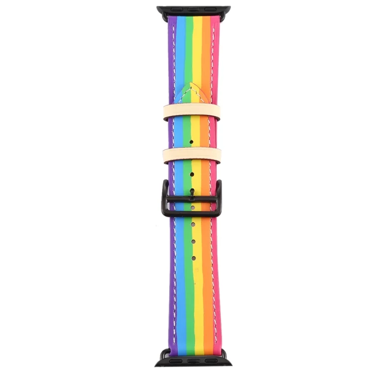 EDA00520501A_3.webp Rainbow Leather Watchband, For Apple Watch Series 7 41mm / 6 & SE & 5 & 4 40mm / 3 & 2 & 1 38mm, For Apple Watch Series 7 45mm / 6 & SE & 5 & 4 44mm / 3 & 2 & 1 42mm - Image 5