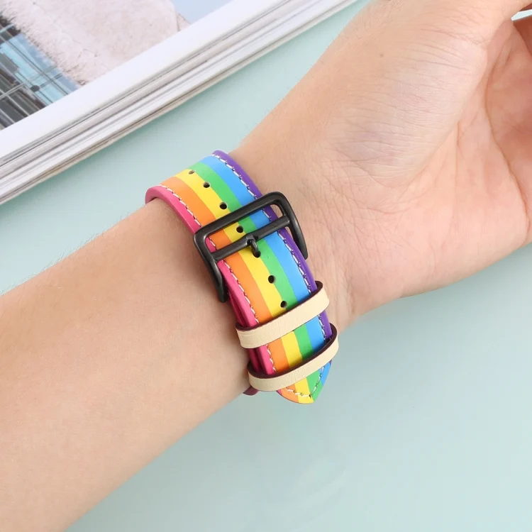 EDA00520501A_4.webp Rainbow Leather Watchband, For Apple Watch Series 7 41mm / 6 & SE & 5 & 4 40mm / 3 & 2 & 1 38mm, For Apple Watch Series 7 45mm / 6 & SE & 5 & 4 44mm / 3 & 2 & 1 42mm - Image 6