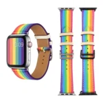Rainbow Leather Watchband, For Apple Watch Series 7 41mm / 6 & SE & 5 & 4 40mm / 3 & 2 & 1 38mm, For Apple Watch Series 7 45mm / 6 & SE & 5 & 4 44mm / 3 & 2 & 1 42mm - Image 2