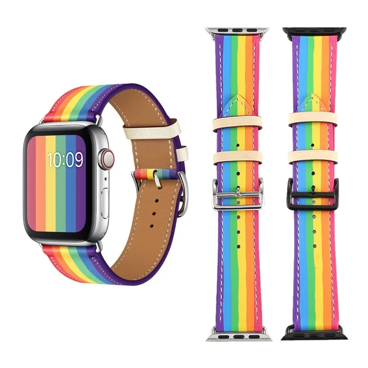 EDA00520501_B1.webp Rainbow Leather Watchband, For Apple Watch Series 7 41mm / 6 & SE & 5 & 4 40mm / 3 & 2 & 1 38mm, For Apple Watch Series 7 45mm / 6 & SE & 5 & 4 44mm / 3 & 2 & 1 42mm - Image 2