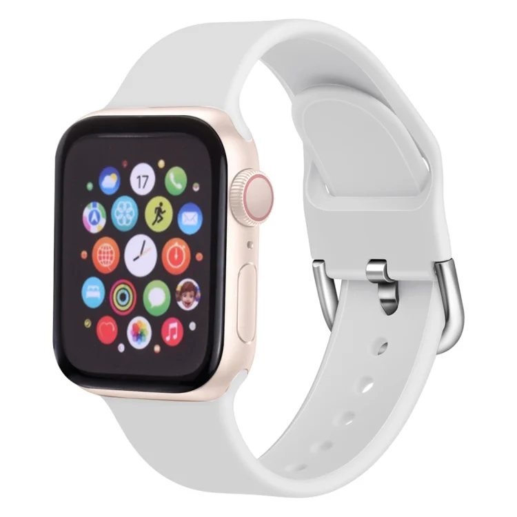 For Apple Watch Series 5 & 4 44mm / 3 & 2 & 1 42mm Solid Color Silicone Replacement Wrist Strap Watchband with Metal Buckle, S, L