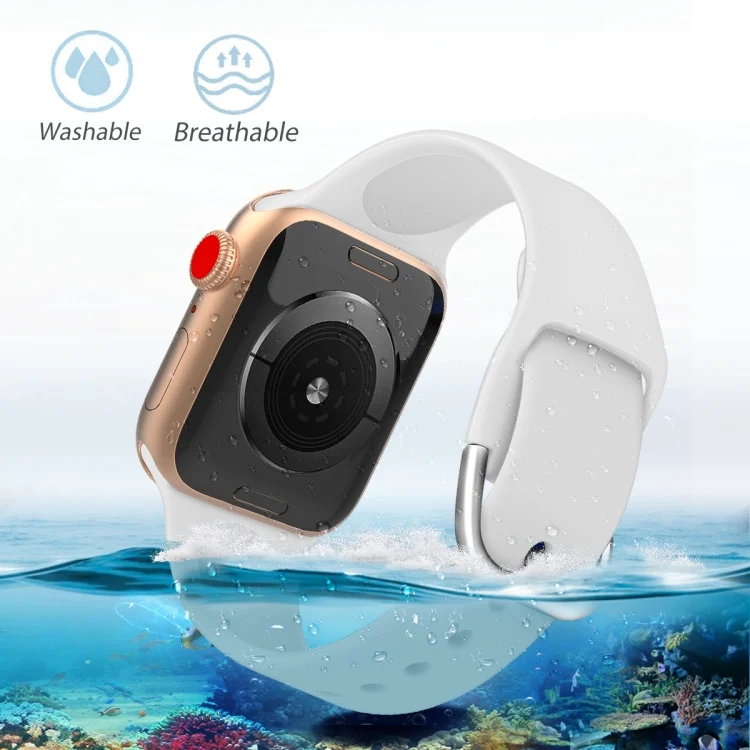 EDA00521202A_3.webp For Apple Watch Series 5 & 4 44mm / 3 & 2 & 1 42mm Solid Color Silicone Replacement Wrist Strap Watchband with Metal Buckle, S, L - Image 5