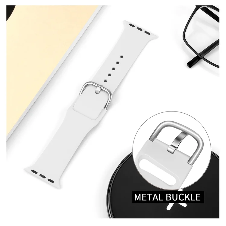EDA00521202A_4.webp For Apple Watch Series 5 & 4 44mm / 3 & 2 & 1 42mm Solid Color Silicone Replacement Wrist Strap Watchband with Metal Buckle, S, L - Image 6