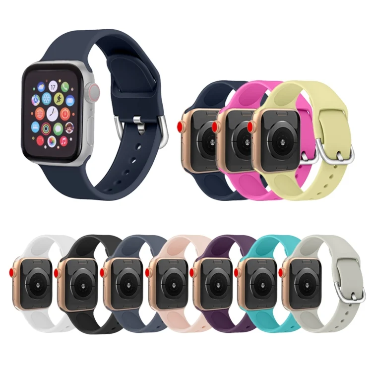 EDA00521202_B1.webp For Apple Watch Series 5 & 4 44mm / 3 & 2 & 1 42mm Solid Color Silicone Replacement Wrist Strap Watchband with Metal Buckle, S, L - Image 2