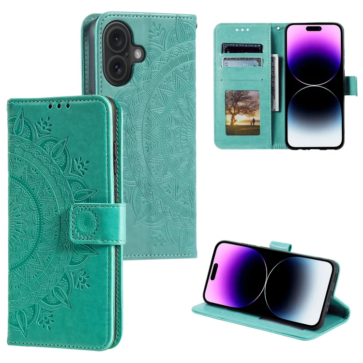Totem Flower Embossed Leather Phone Case, For iPhone 16 Plus, For iPhone 16