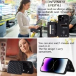 Grid Texture Card Bag Phone Case with Lanyard, For iPhone 15 Pro Max, For iPhone 15 Pro, For iPhone 15 Plus, For iPhone 15 - Image 4