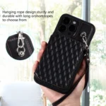 Grid Texture Card Bag Phone Case with Lanyard, For iPhone 15 Pro Max, For iPhone 15 Pro, For iPhone 15 Plus, For iPhone 15 - Image 6