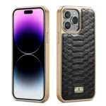 Fierre Shann Python Texture Electroplating PU Phone Case, For iPhone 15 Pro, For iPhone 15 Plus, For iPhone 15, For iPhone 14 Plus, For iPhone 14