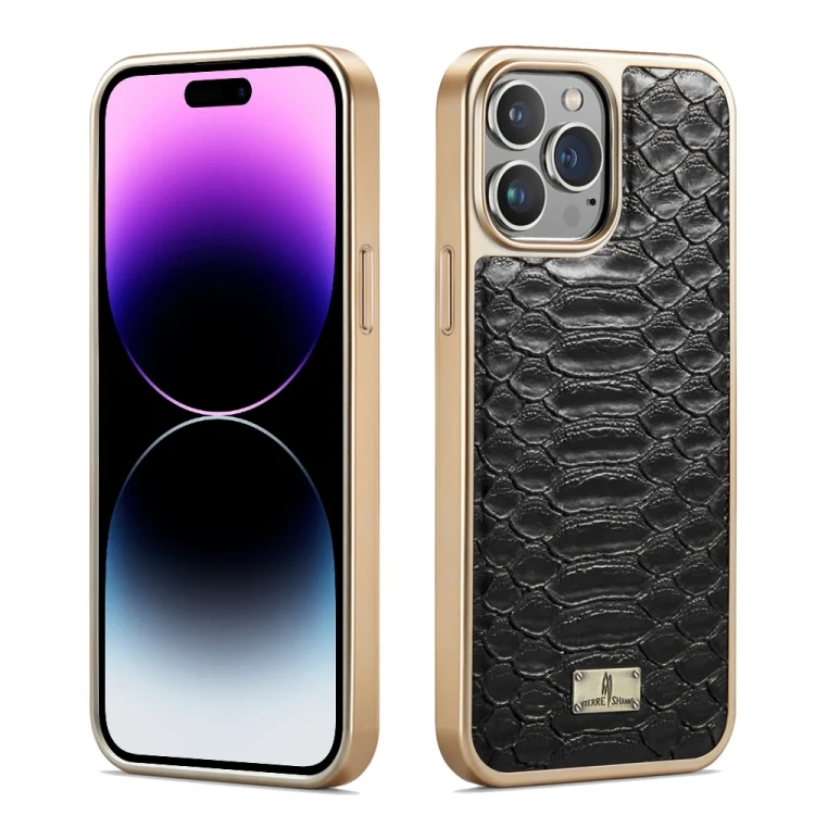 Fierre Shann Python Texture Electroplating PU Phone Case, For iPhone 15 Pro, For iPhone 15 Plus, For iPhone 15, For iPhone 14 Plus, For iPhone 14