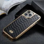 Fierre Shann Python Texture Electroplating PU Phone Case, For iPhone 15 Pro, For iPhone 15 Plus, For iPhone 15, For iPhone 14 Plus, For iPhone 14 - Image 6