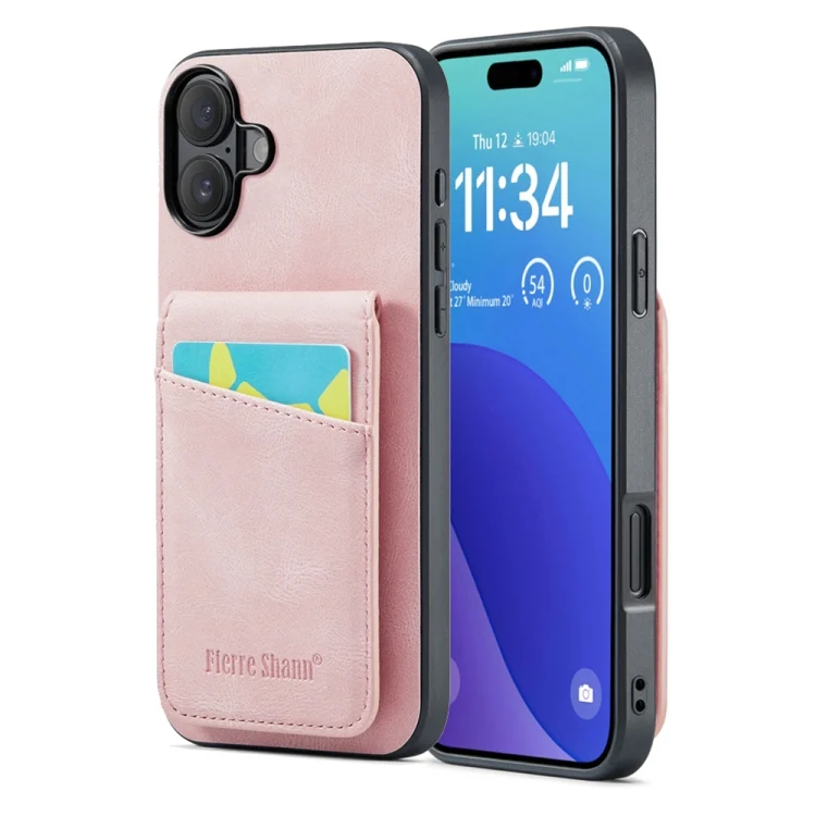 Fierre Shann Crazy Horse Card Holder Back Cover PU Phone Case, For iPhone 16, For iPhone 15 Pro Max, For iPhone 15 Pro