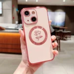 Electroplate Side Roses Flower MagSafe Phone Case, For iPhone 15, For iPhone 14 Plus, For iPhone 14