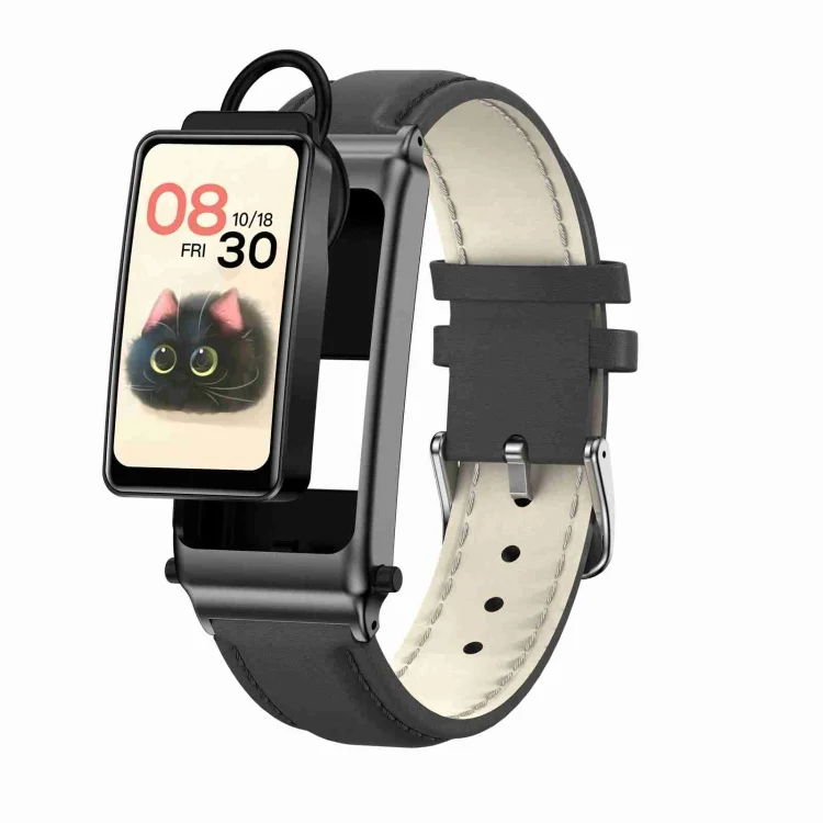 K80 1.57 inch Leather Band IP67 Earphone Detachable Smart Watch Support Bluetooth Call