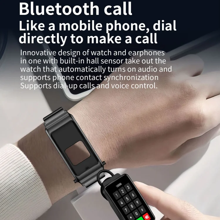 EDA005405101_B1.webp K80 1.57 inch Leather Band IP67 Earphone Detachable Smart Watch Support Bluetooth Call - Image 2