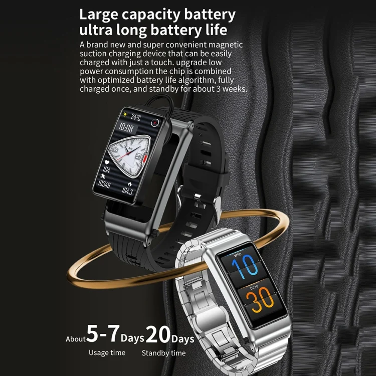 EDA005405101_B10.webp K80 1.57 inch Leather Band IP67 Earphone Detachable Smart Watch Support Bluetooth Call - Image 11