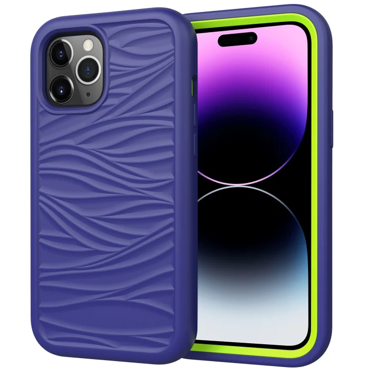 Wave Pattern 3 in 1 Silicone + PC Phone Case, For iPhone 15 Pro Max, For iPhone 15 Pro, For iPhone 15 Plus