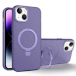 MagSafe Metal Holder Frosted Translucent Phone Case, For iPhone 15, For iPhone 14 Plus, For iPhone 14