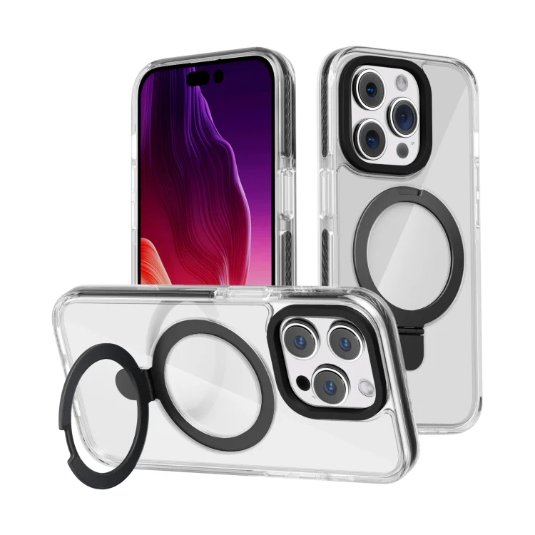 Kingsteel Wolf MagSafe Holder Transparent Phone Case, For iPhone 15 Pro Max, For iPhone 15 Pro, For iPhone 15 Plus, For iPhone 15