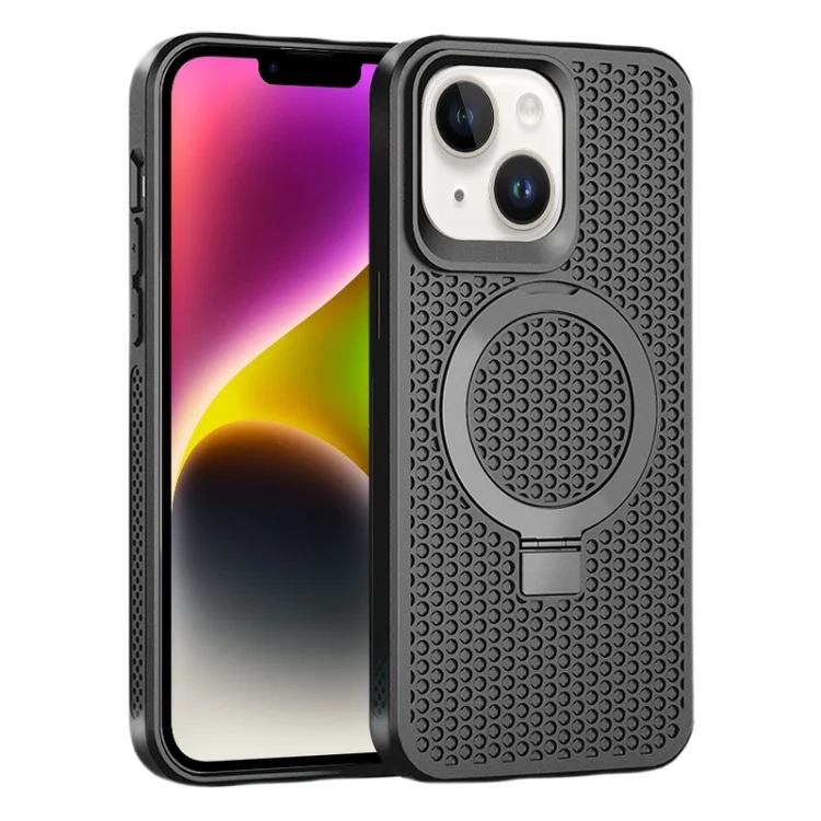 Skin Feel PC+TPU Cooling Magnetic Magsafe Phone Case with Stand, For iPhone 15, For iPhone 14/13