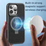 Skin Feel PC+TPU Cooling Magnetic Magsafe Phone Case with Stand, For iPhone 15 Pro, For iPhone 15 Plus - Image 3