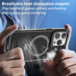Skin Feel PC+TPU Cooling Magnetic Magsafe Phone Case with Stand, For iPhone 15 Pro, For iPhone 15 Plus - Image 4