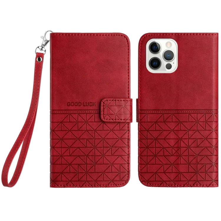 Rhombic Texture Leather Phone Case with Lanyard, For iPhone 15 Pro Max, For iPhone 15 Pro, For iPhone 15 Plus, For iPhone 15